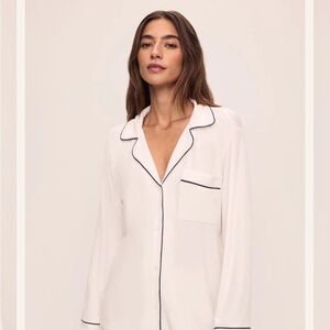 Eberjey White Classic Pajama Top with Piping medium